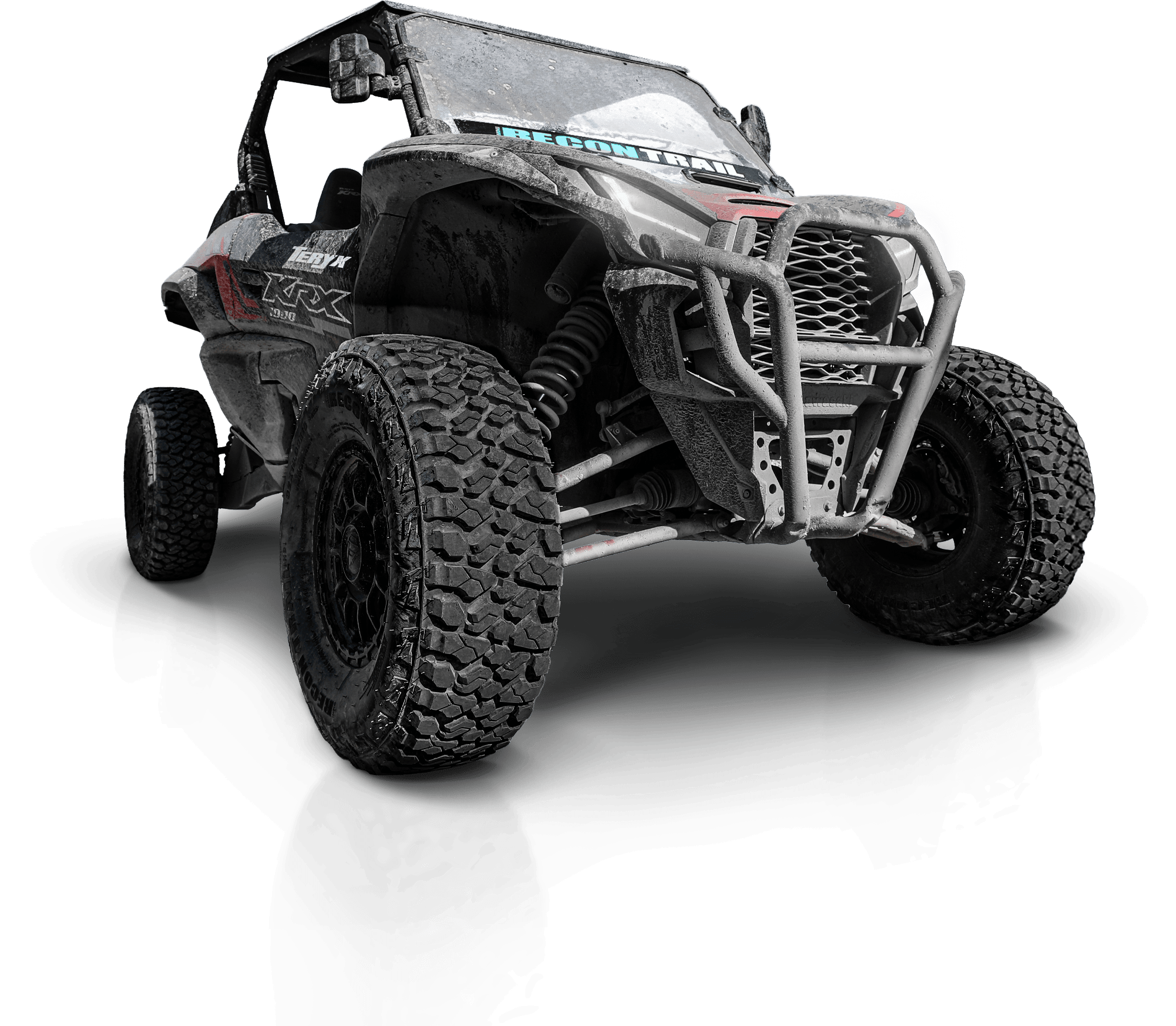 RECON TRAIL HD Kawasaki Teryx KRX UTV RECON TRAIL HD tires installed on a Kawasaki Teryx KRX UTV for off-road trail riding.